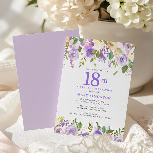 Pretty Purple Floral 18th Birthday Party Invitation