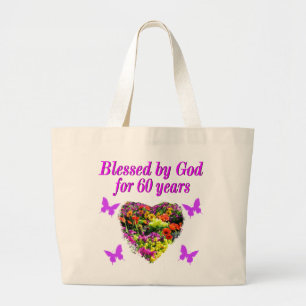 PRETTY PURPLE FLORAL 60TH BIRTHDAY DESIGN LARGE TOTE BAG