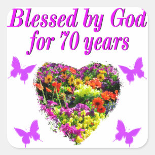 PRETTY PURPLE FLORAL 70TH BIRTHDAY DESIGN SQUARE STICKER