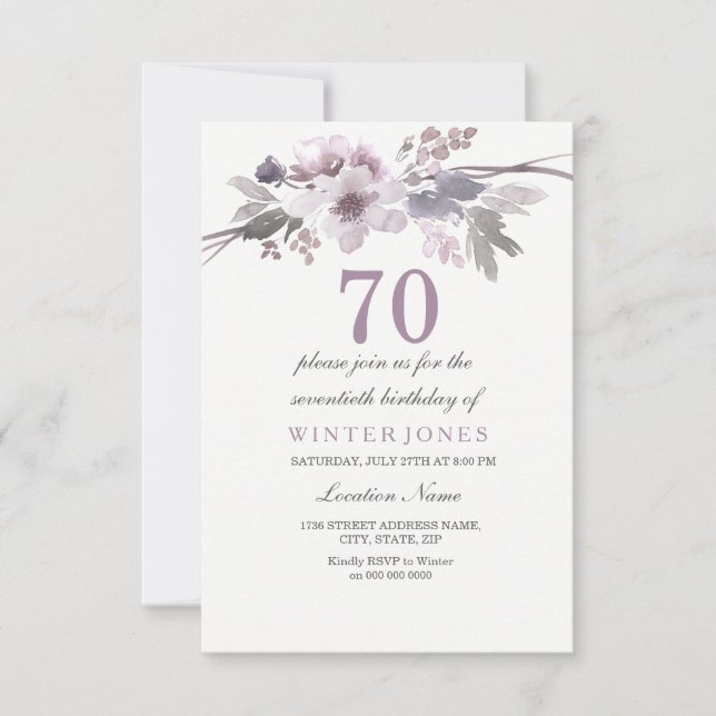 Pretty Purple Floral 70th Birthday Party Invite (Front)