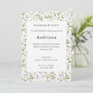 Pretty Purple Floral Birthday Invitation