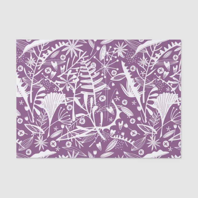 Pretty Purple Floral Botanical Tissue Paper (Front)