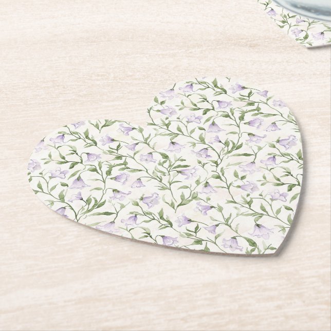Pretty Purple Floral Bridal Shower Paper Coaster (Angled)