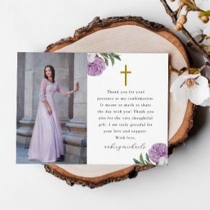 Pretty Purple Floral Confirmation Photo Thank You