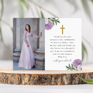 Pretty Purple Floral Confirmation Thank You Photo Postcard