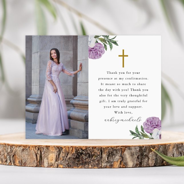 Pretty Purple Floral Confirmation Thank You Photo Postcard (Creator Uploaded)