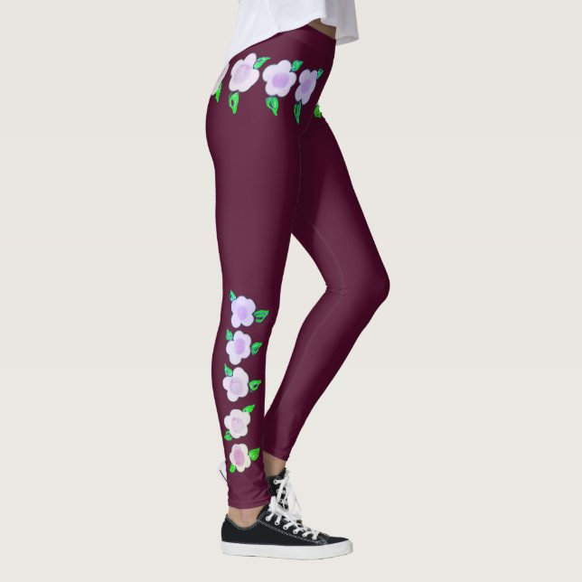 Pretty Purple Floral Design  Leggings (Right)