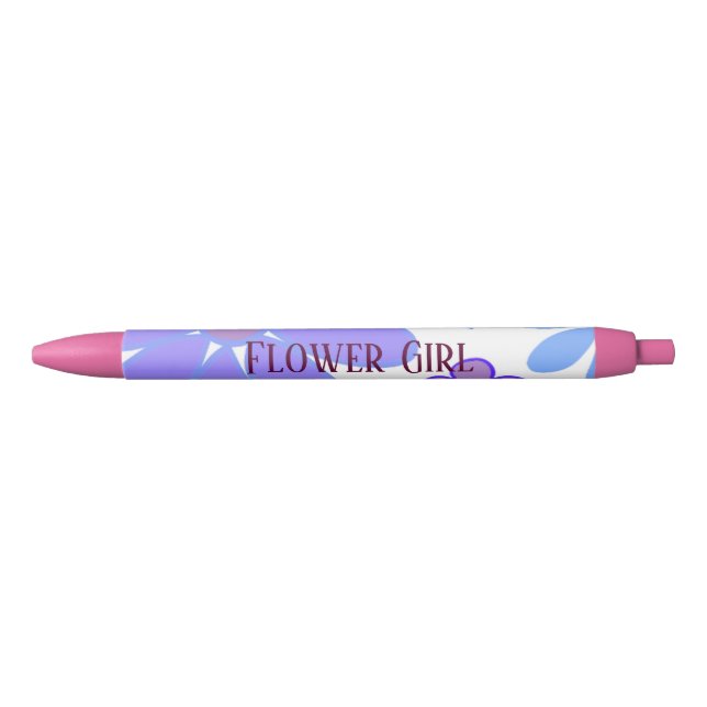 Pretty Purple Floral Flower Girl Black Ink Pen (Front)