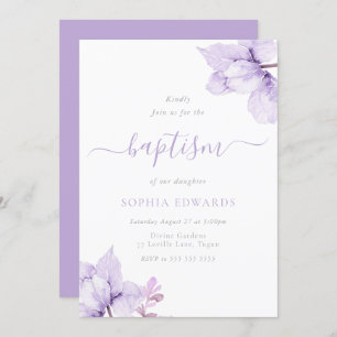 Pretty Purple Floral Girls Baptism Invitation