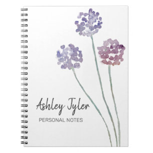 Pretty purple floral girly cute personalised notebook