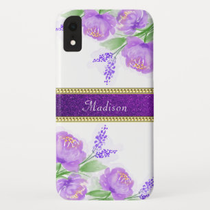 Pretty Purple Floral Gold Lavender Greenery iPhone XR Case