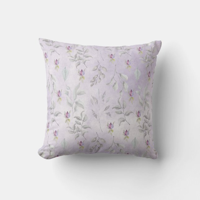Pretty Purple Floral Leaves Pattern Cushion (Front)