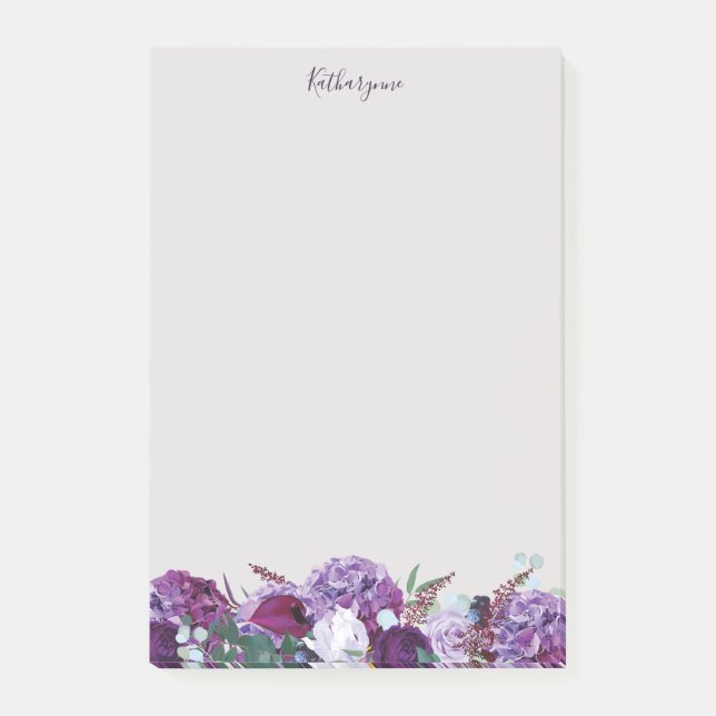 Pretty Purple Floral Name Post-it Notes (Front)