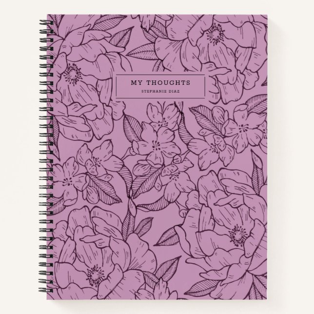 Pretty Purple Floral Pattern Modern Notebook (Front)