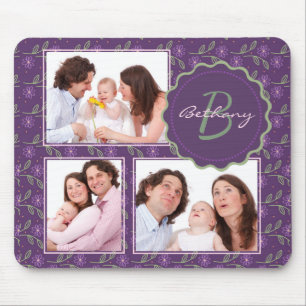 Pretty Purple Floral Photo Collage Personalised Mouse Mat