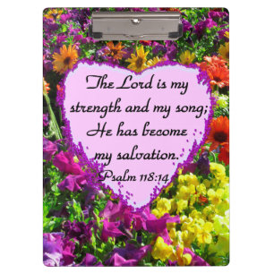 PRETTY PURPLE FLORAL PSALM 118:14 PHOTO CLIPBOARD