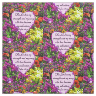 PRETTY PURPLE FLORAL PSALM 118:14 PHOTO FABRIC