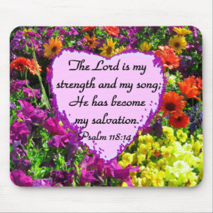 PRETTY PURPLE FLORAL PSALM 118:14 PHOTO MOUSE MAT