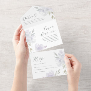 Pretty Purple Floral Quinceanera 15 Years All In One Invitation