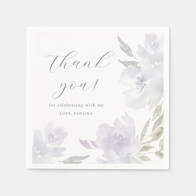 Pretty Purple Floral Quinceanera Thank You Napkin (Front)