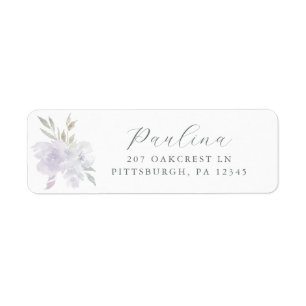 Pretty Purple Floral Script Return Address Label