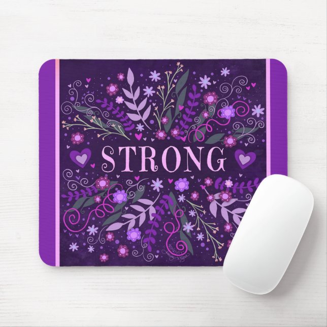 Pretty Purple Floral Strong Inspiring Inspirivity Mouse Mat (With Mouse)