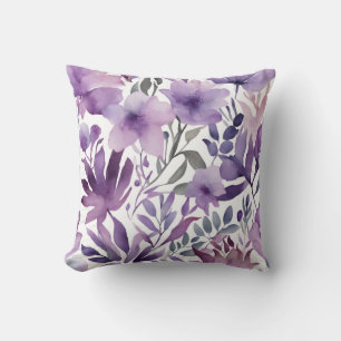 Pretty Purple Floral Watercolor Design  Cushion