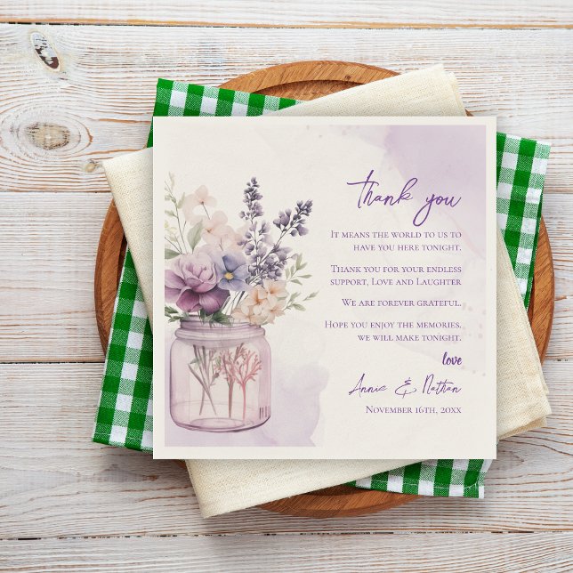 Pretty Purple Floral Wedding Thank you Message Napkin (Pretty Purple Floral Wedding Thank you Message Napkins)