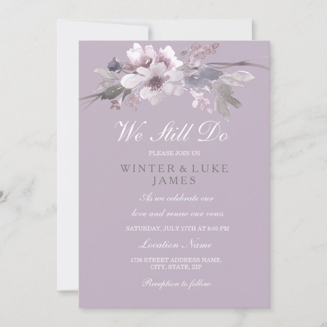 Pretty Purple Floral Wedding Vow Renewal Invite (Front)