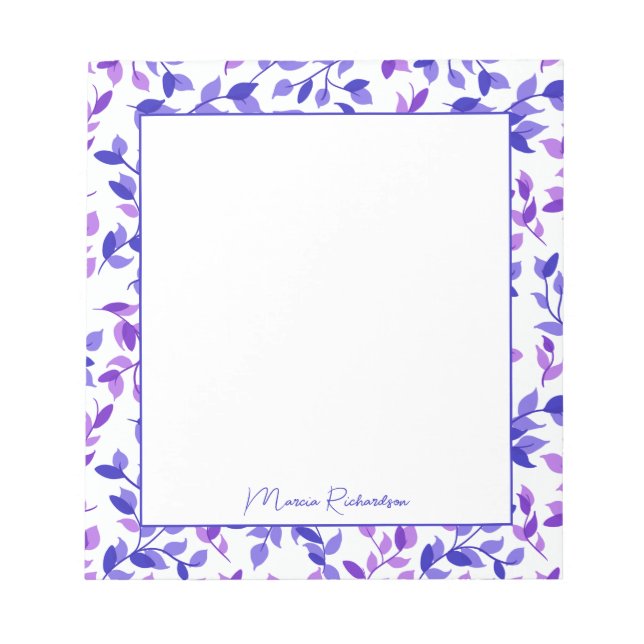 Pretty Purple Florals Modern Script Personalised Notepad (Front)
