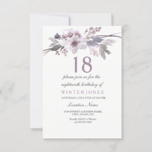 Pretty Purple Flower 18th Birthday Party Invite