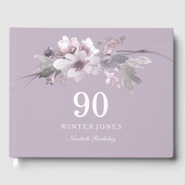 Pretty Purple Flower 90th birthday Party Guestbook (Front)