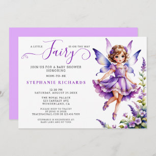 Pretty Purple Flower Fairy Baby Shower Floral Invitation