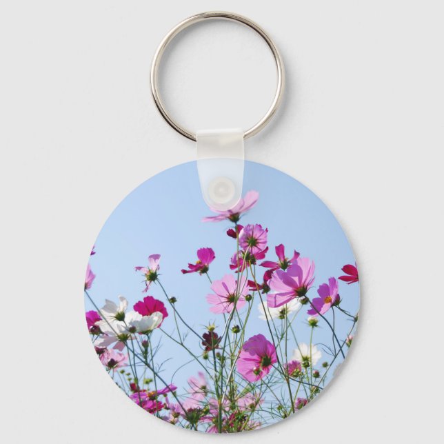 Pretty Purple Flower Meadow Photo Key Ring (Front)