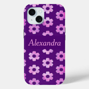 Pretty Purple Flower Pattern iPhone 15 Case