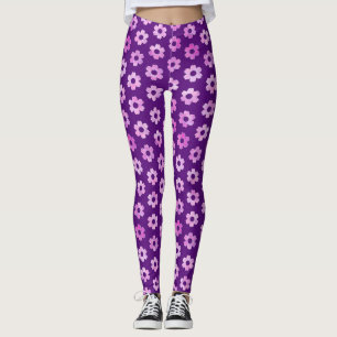 Pretty Purple Flower Pattern Leggings