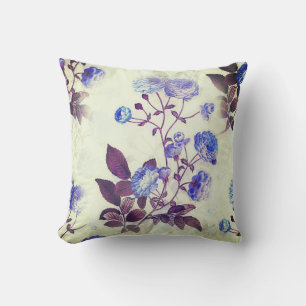 Pretty Purple Flower Print on Green Cushion