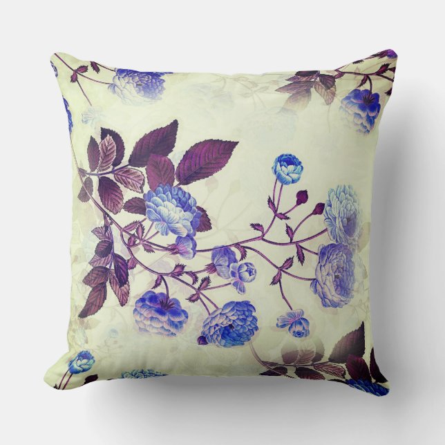 Pretty Purple Flower Print on Green Cushion (Front)