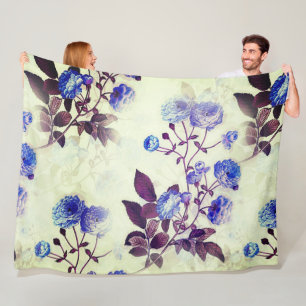 Pretty Purple Flower Print on Green Fleece Blanket