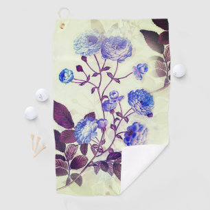 Pretty Purple Flower Print on Green Golf Towel