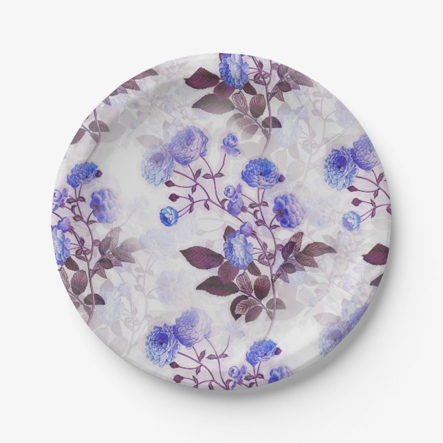 Pretty Purple Flower Print Paper Plate (Front)