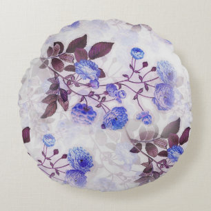 Pretty Purple Flower Print Round Cushion