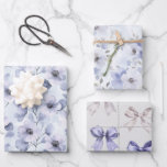 Pretty Purple Flowers and Bows Wrapping Paper Sheet<br><div class="desc">Pretty Purple Flowers and bows bridal shower wedding birthday</div>