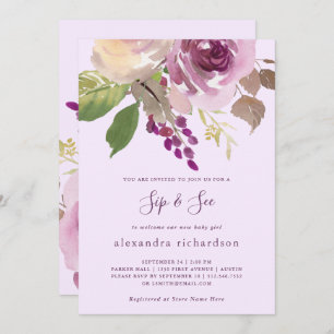 Pretty Purple Flowers   Baby Sip and See Invitation