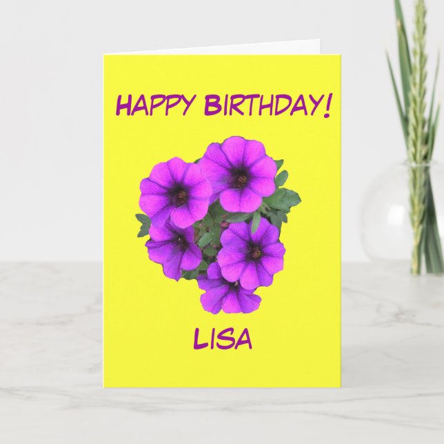 Pretty Purple Flowers Birthday Add her name front Card (Front)
