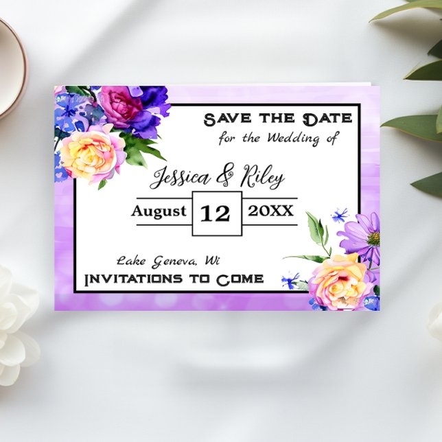 Pretty Purple Flowers Floral Save the Date Invitation (Creator Uploaded)