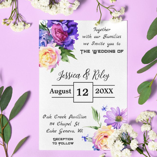 Pretty Purple Flowers Floral Wedding Elegant Invitation (Creator Uploaded)