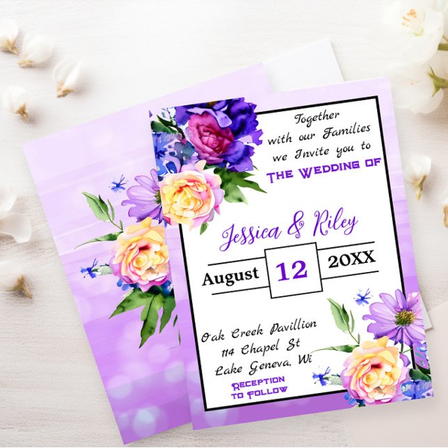 Pretty Purple Flowers Floral Wedding Elegant Invitation (Creator Uploaded)