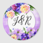 Pretty Purple Flowers Floral Wedding Personalised Magnet<br><div class="desc">Pretty purple flowers elegant Wedding personalised wedding date and names magnet wedding reminder.</div>