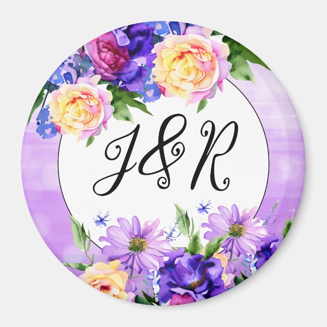 Pretty Purple Flowers Floral Wedding Personalised Magnet (Front)
